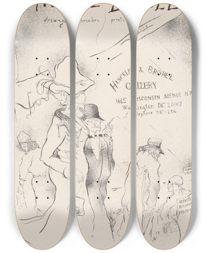 Triptych art skateboard deck of Michael Biddle Michael Biddle Drawings Watercolors Prints by Michael Biddle (1934-2013)