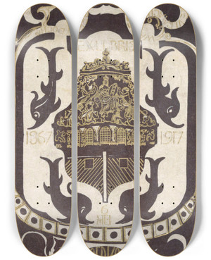 Triptych art skateboard deck of Carel Adolph Lion Cachet Ex Libris Van D Goedkoop_1 by Carel Adolph Lion Cachet (1864-1945)