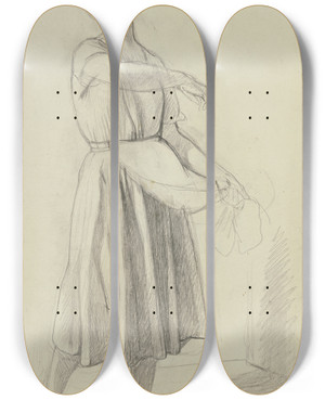 Triptych art skateboard deck of Jakob Becker Junge Buerin Bei Der Aussaat by Jakob Becker (1810-1872)
