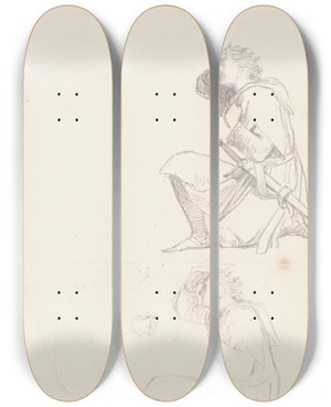 Triptych art skateboard deck of George Frederic Watts Studies Of A Kneeling Knight by George Frederic Watts (1817-1904)