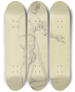 Triptych art skateboard deck of Jakob Becker Young Farmer_3 by Jakob Becker (1810-1872)