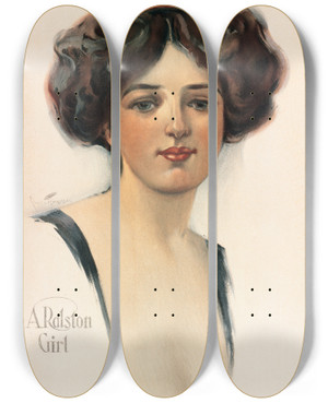 Triptych art skateboard deck of Chase Emerson A Ralston Girl by Chase Emerson (1874-1922)