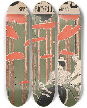 Triptych art skateboard deck of Oc Malcolm Outing Special Bicycle Number by O.C Malcolm (19-20-)