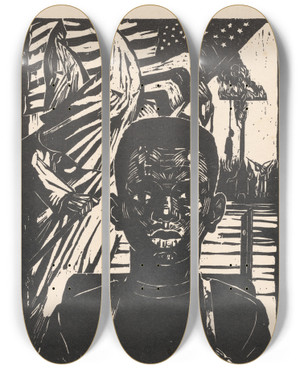 Triptych art skateboard deck of Arno Fleischer Klu Klux Klan by Arno Fleischer