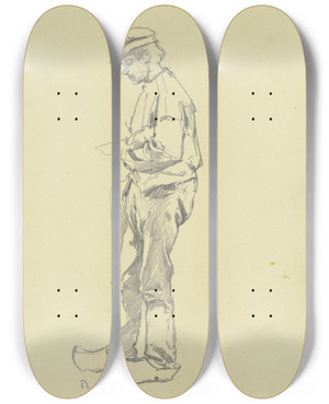 Triptych art skateboard deck of Rudolf Gudden Ein Arbeiter Aus Der Groen Spinnerei Von Edam_3 by Rudolf Gudden (1863-1935)