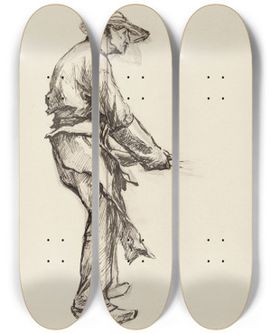 Triptych art skateboard deck of Fernand Cormon Ouvrier by Fernand Cormon (1845-1924)