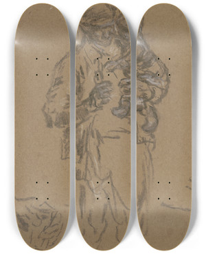 Triptych art skateboard deck of Anton Burger Bauersmann Mit Pfeife Und Kind Im Arm by Anton Burger (1824-1905)