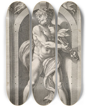 Triptych art skateboard deck of Hendrick Goltzius Pluto_2 by Hendrick Goltzius (1558-1617)