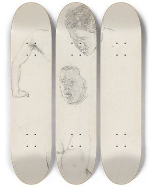 Triptych art skateboard deck of Niels Skovgaard Fire Studier Efter Samme Model Som Recto by Niels Skovgaard (1858-1938)