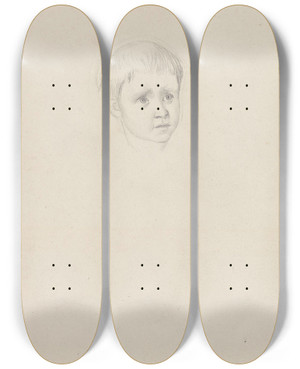 Triptych art skateboard deck of Adolph Tidemand Guttehode by Adolph Tidemand (1814-1876)