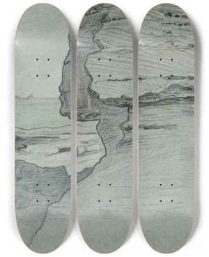 Triptych art skateboard deck of Elihu Vedder The Sphinx Egypt by Elihu Vedder (1836-1923)