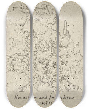 Triptych art skateboard deck of Ernest Haskell Birth Of Ernest Jr And Josephine Haskell by Ernest Haskell (1876-1925)