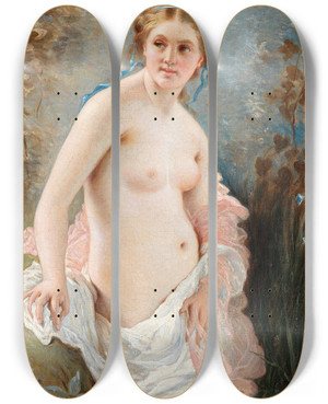 Triptych art skateboard deck of Charles Chaplin Die Badende by Charles Chaplin (1825-1891)