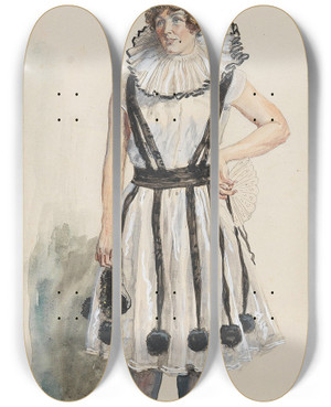 Triptych art skateboard deck of Alexander Pock Dame In Kostm Der Columbine by Alexander Pock (1871-1950)