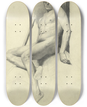 Triptych art skateboard deck of Gustav Klimt Sitzender Mnnlicher Akt Mit Hut by Gustav Klimt (1862-1918)