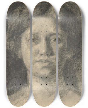Triptych art skateboard deck of Eduard Putra Womans Head by Eduard Putra (1883-1915)