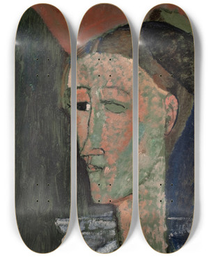 Triptych art skateboard deck of Amedeo Modigliani Selfportrait As Pierrot by Amedeo Modigliani (1884-1920)