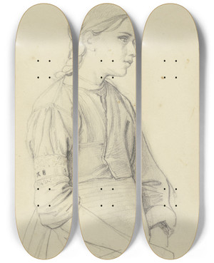 Triptych art skateboard deck of Jakob Becker Studie Eines Jungen Mdchens Das Gesicht Im Profil Nach Rechts by Jakob Becker (1810-1872)