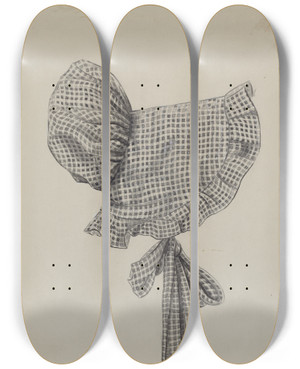 Triptych art skateboard deck of Bertha Semple Dolls Gingham Sunbonnet by Bertha Semple