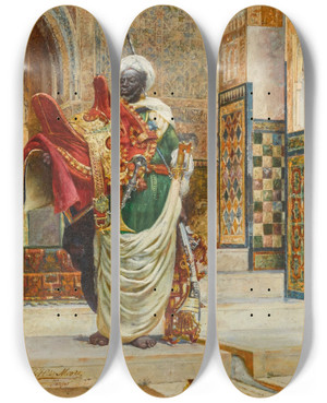 Triptych art skateboard deck of Harry Humphrey Moore A Prize Saddle by Harry Humphrey Moore (1844-1926)