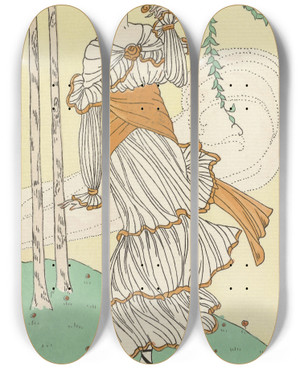 Triptych art skateboard deck of H Robert Dammy Robe De Garden Party by H Robert Dammy (1890)