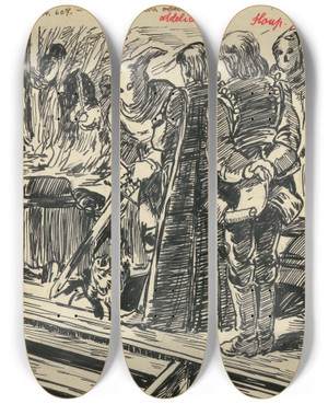 Triptych art skateboard deck of Andrej Kovik 10 Poprava by Andrej Kovacik