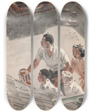 Triptych art skateboard deck of Earl Schenck Miers Big Ben Pl4 by Earl Schenck Miers (1910-1972)