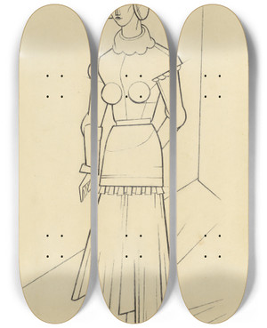 Triptych art skateboard deck of Karl Wiener Mdchen_2 by Karl Wiener (1901-1949)