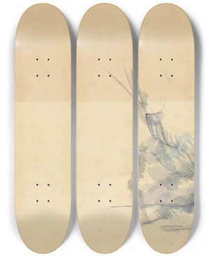 Triptych art skateboard deck of Paul Czanne Study Of A Rock Verso by Paul Cezanne (1839-1906)
