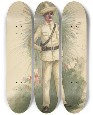 Triptych art skateboard deck of Will R Barnes Act I12 Moros by Will R Barnes (1939)