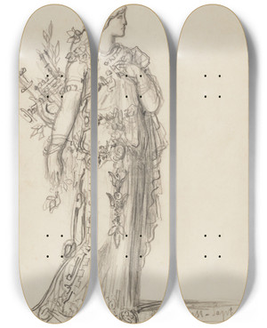 Triptych art skateboard deck of Gustave Moreau Costume Design For Sapho by Gustave Moreau (1826-1898)