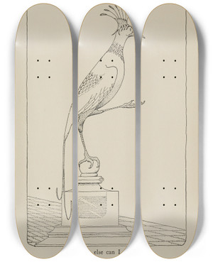 Triptych art skateboard deck of Hugh Lofting What Else Can I Think by Hugh Lofting (1886-1947)
