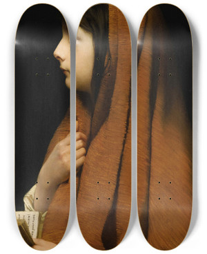 Triptych art skateboard deck of Jules Joseph Lefebvre Mignon by Jules Joseph Lefebvre (1836-1911)
