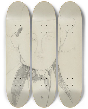 Triptych art skateboard deck of Amedeo Modigliani Benito by Amedeo Modigliani (1884-1920)