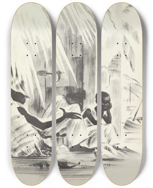 Triptych art skateboard deck of Avery Johnson Mouseknees Pl01 by Avery Johnson (1906-1990)