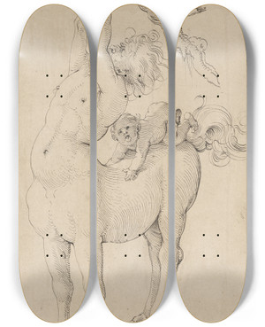 Triptych art skateboard deck of Hans Baldung Kentaur Und Putto by Hans Baldung (1484-1545)