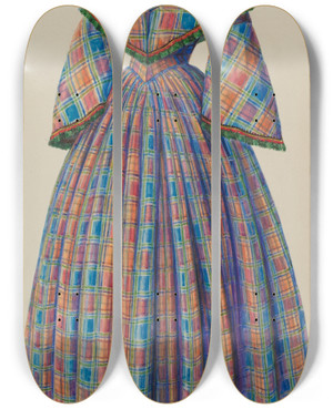 Triptych art skateboard deck of Hans Mangelsdorf Visiting Gown by Hans Mangelsdorf