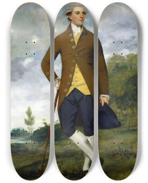 Triptych art skateboard deck of Sir Joshua Reynolds John Musters by Sir Joshua Reynolds (1723-1792)