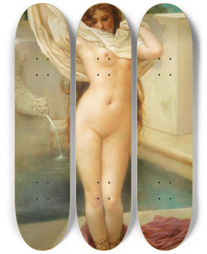 Triptych art skateboard deck of Virgilio Tojetti Bathtime by Virgilio Tojetti (1851-1901)