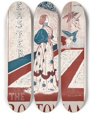 Triptych art skateboard deck of Arthur Garfield Learned The Bostonian Easter by Arthur Garfield Learned (1872-1959)