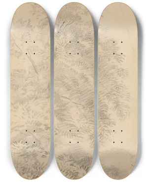 Triptych art skateboard deck of George Richmond Study Of A Tree On A Grassy Bank by George Richmond (1809-1896)