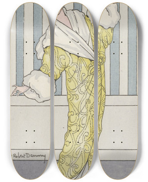 Triptych art skateboard deck of H Robert Dammy Manteau De Velours by H Robert Dammy (1890)