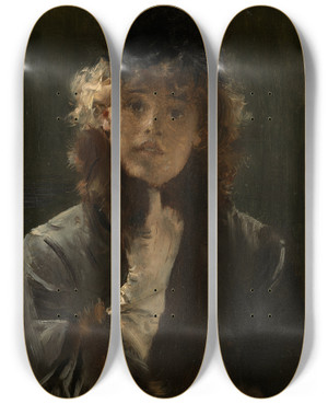 Triptych art skateboard deck of Alfred Stevens The Parisian Sphinx_1 by Alfred Stevens (1817-1875)