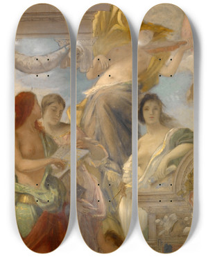 Triptych art skateboard deck of Pauljacquesaim Baudry Study For An Architectural Decoration by Paul-Jacques-Aim Baudry (1828-1886)