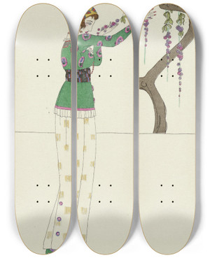 Triptych art skateboard deck of Charles Martin Fourreau Crpe Blanc by Charles Martin (1884-1934)