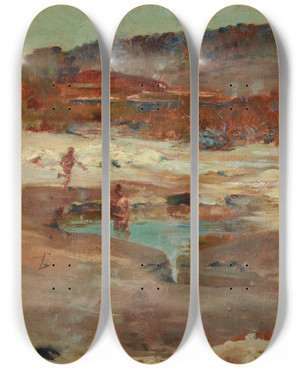 Triptych art skateboard deck of Girolamo Nerli At Rotorua_2 by Girolamo Nerli (1860-1926)