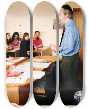 Triptych art skateboard deck of Peace Corps World Aids Day 2007 Ema Version by Peace Corps (20-)