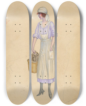 Triptych art skateboard deck of Will R Barnes Munitions 12 by Will R Barnes (1939)