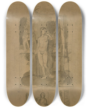 Triptych art skateboard deck of Hans Von Mares Sitzende Und Stehende Figuren Ein Weiblicher Akt by Hans Von Marees (1837-1887)