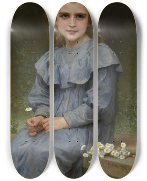 Triptych art skateboard deck of William Bouguereau Pquerettes by William Bouguereau (1825-1905)